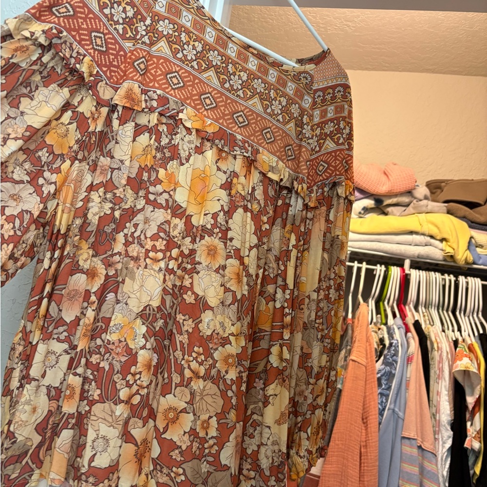 Spell Floral Bohemian Top in Orange and Cream
